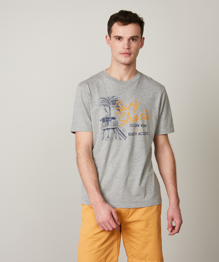 Tee-shirt "Surf Shack" en jersey slub Gris Chiné