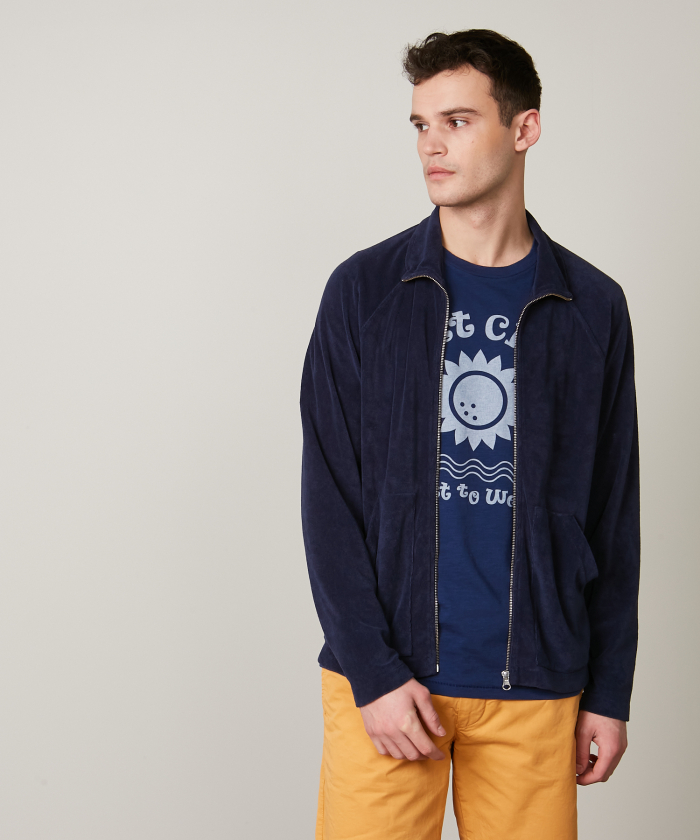 Navy Blue cotton-terry track jacket