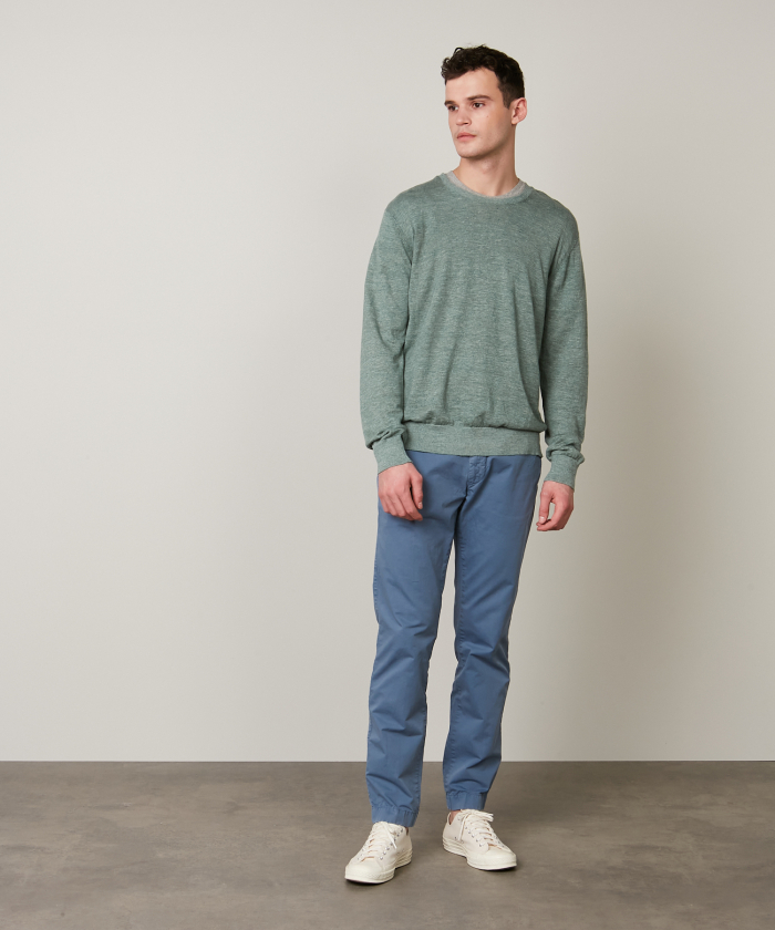 Green linen-cotton Crew sweater