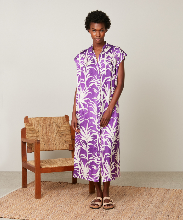 Violet Foliage printed Riki dress