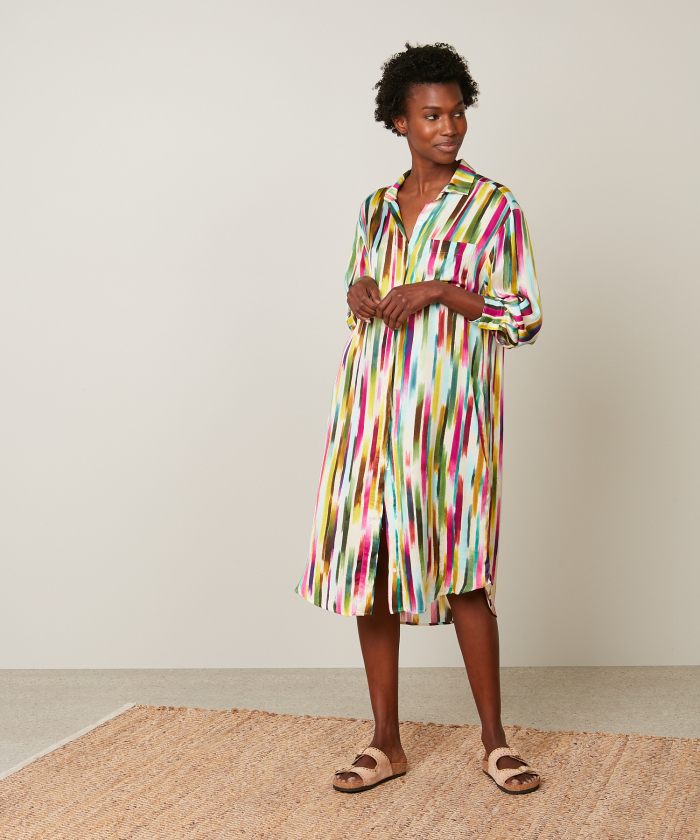 Arty multicolored Striped print Roupie Dress