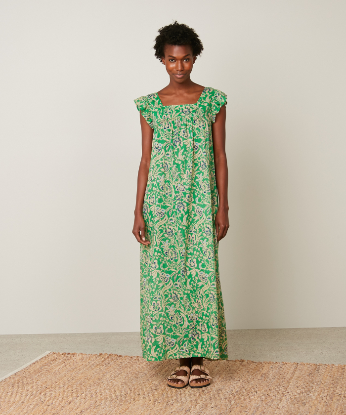 Green 'Indian Flowers' print Roma long dress