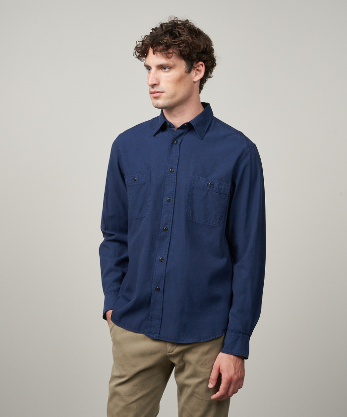 Ink blue tencel-cotton Pocket shirt