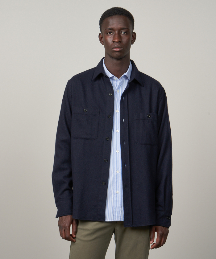 Navy recycled wool Percey overshirt