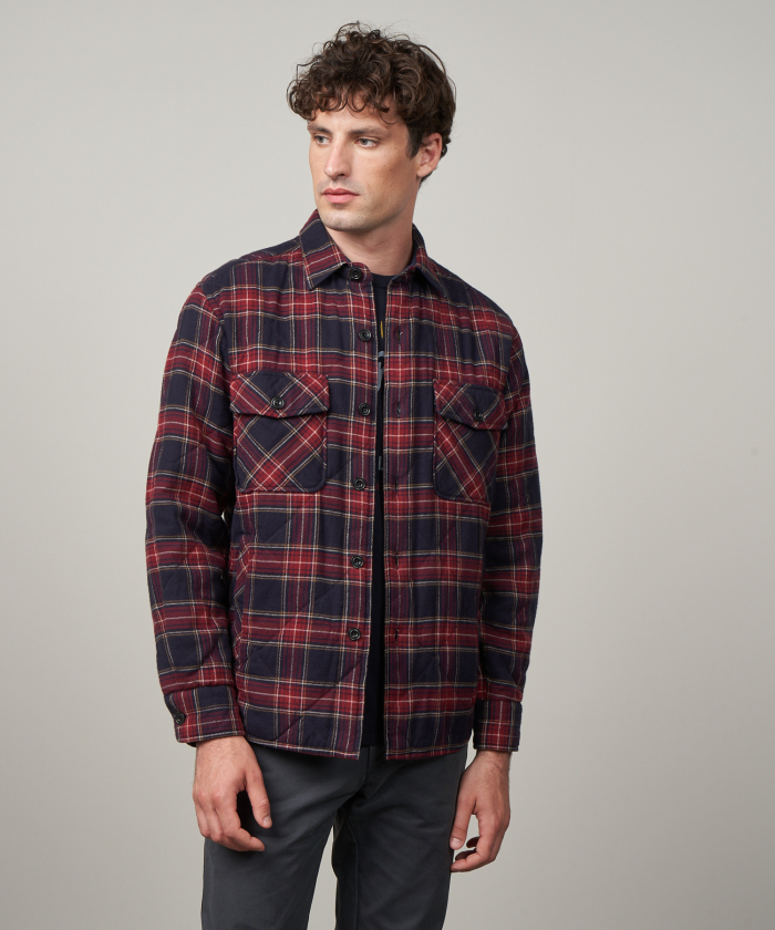 Quilted navy & red tartan flannel Peter shirt