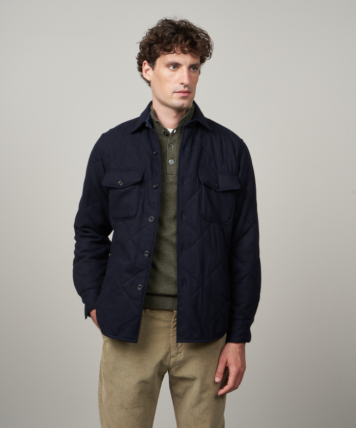 Navy recycled wool Peter quilted shirt