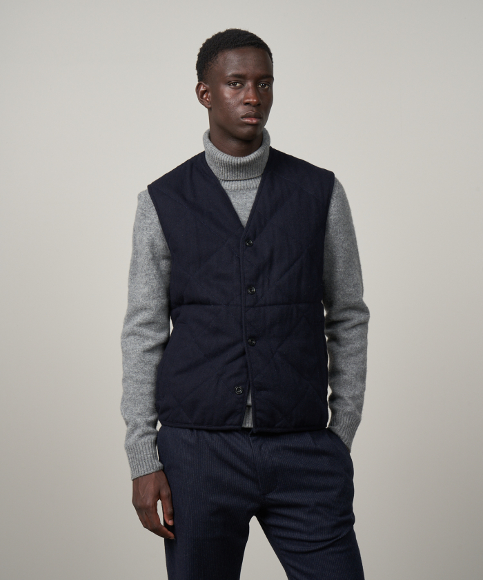 Navy recycled wool quilted Vic gilet