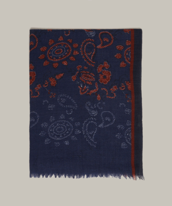 Indigo blue & red wool scarf