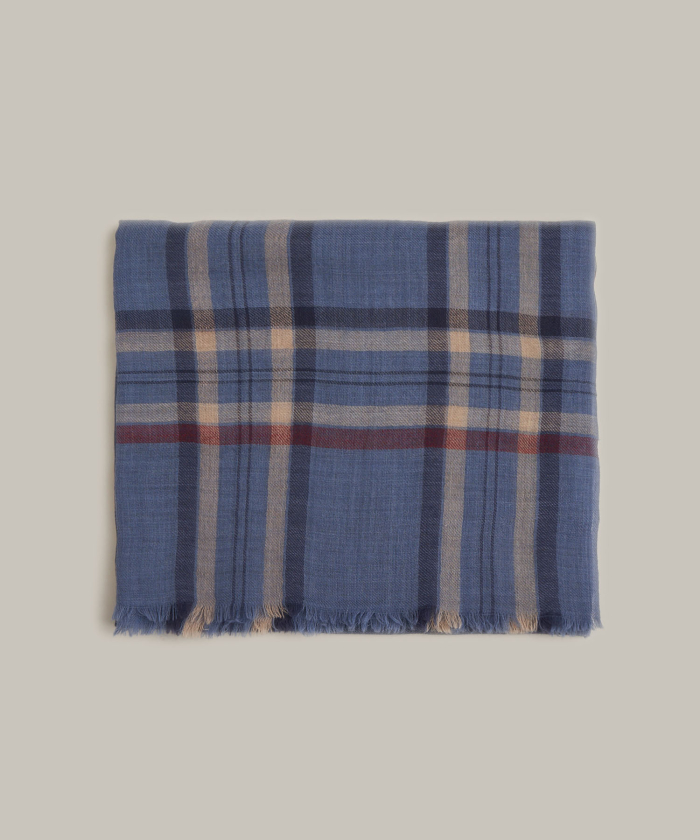 Echarpe en laine à carreaux bleue