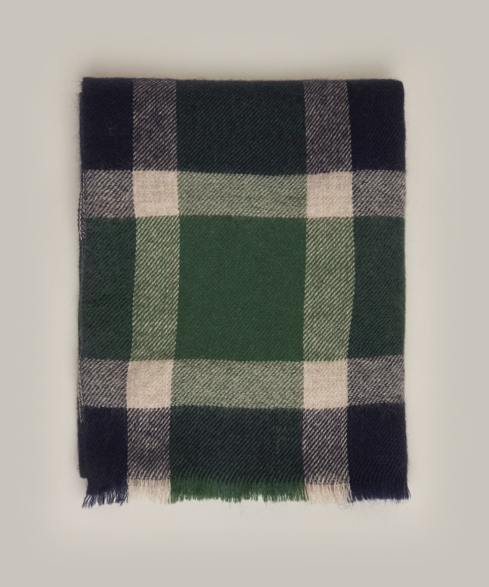 Navy & green tartan wool scarf