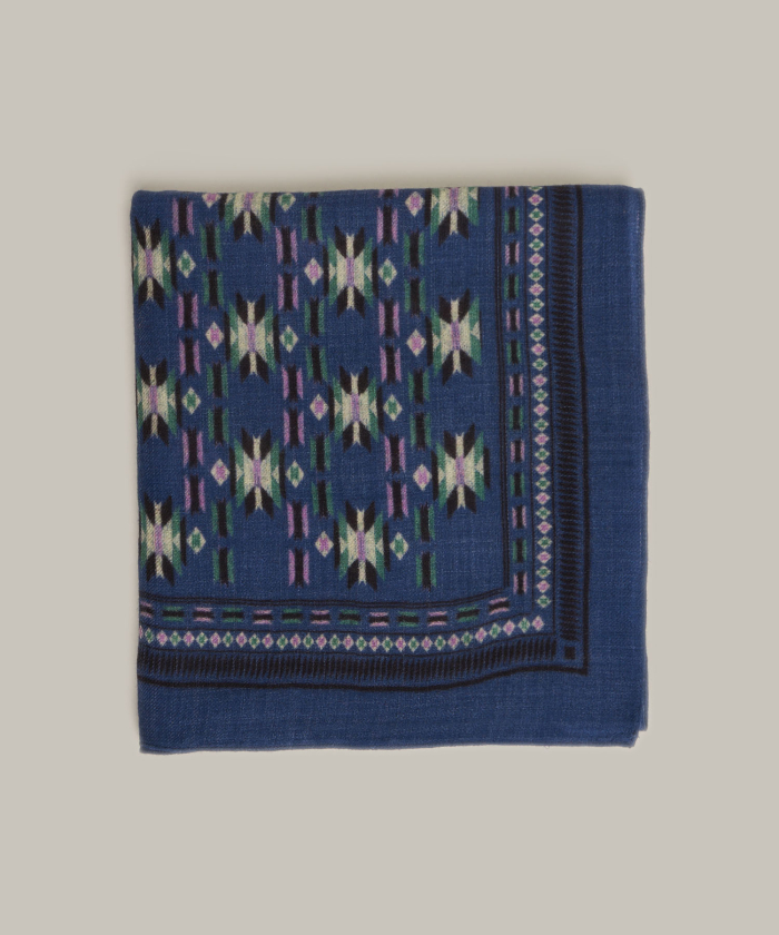 Echarpe ethnique en laine bleue