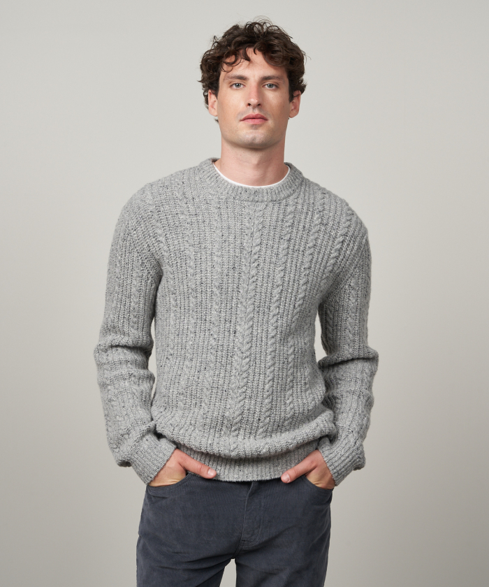 Grey cable knit donegal sweater