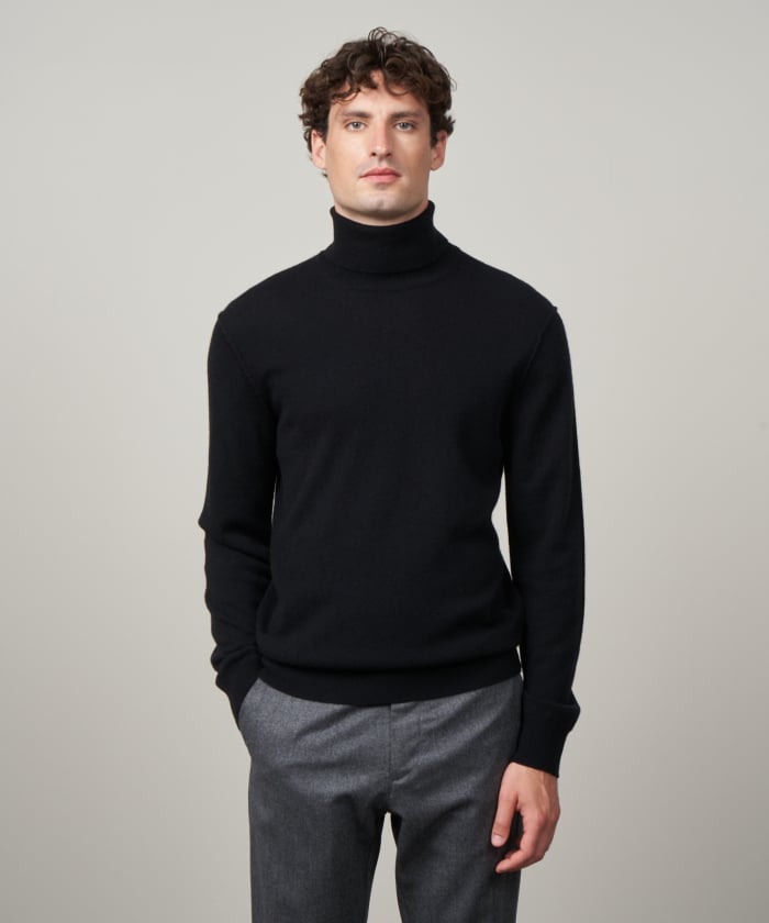 Black wool and cashmere roll neck