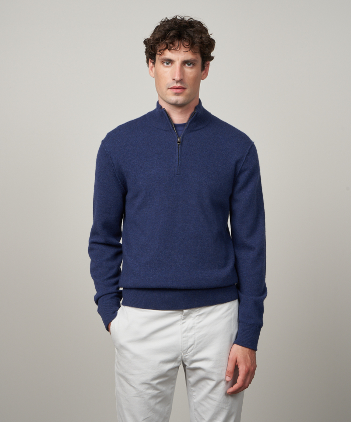 Indigo wool and cashmere trucker sweater
