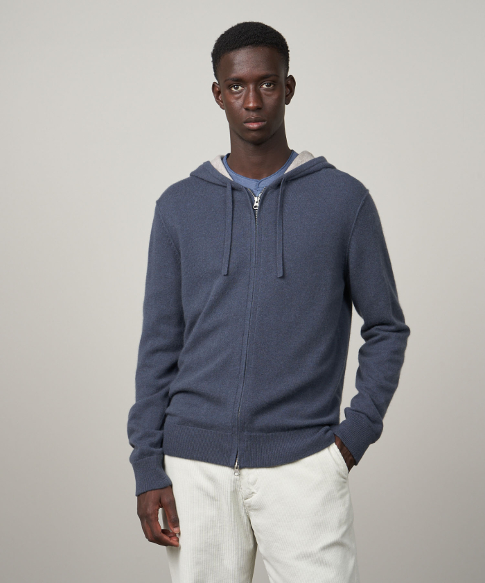 Petrol blue wool and cashmere hoody