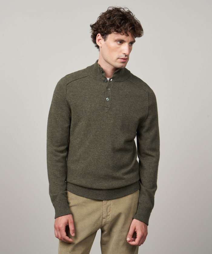 Green wool and cashmere high-neck sweater