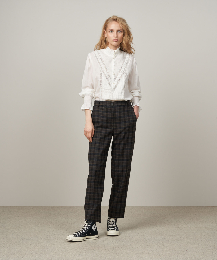 Brown & grey plaid wool Party trousers