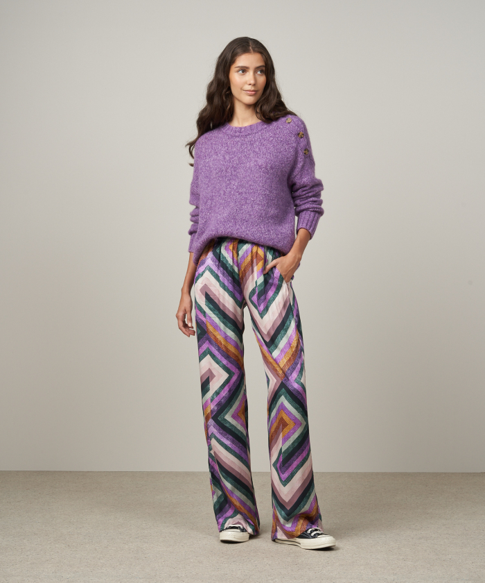 Pantalon Plaisance à motifs géométriques rose & violet