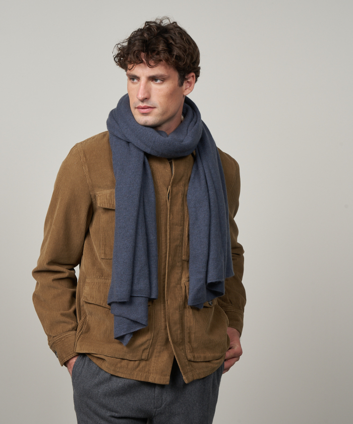 Petrol blue wool and cashmere scarf