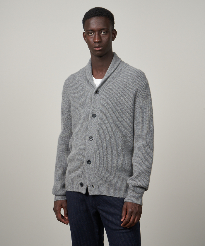 Dark grey wool and cashmere rib cardigan