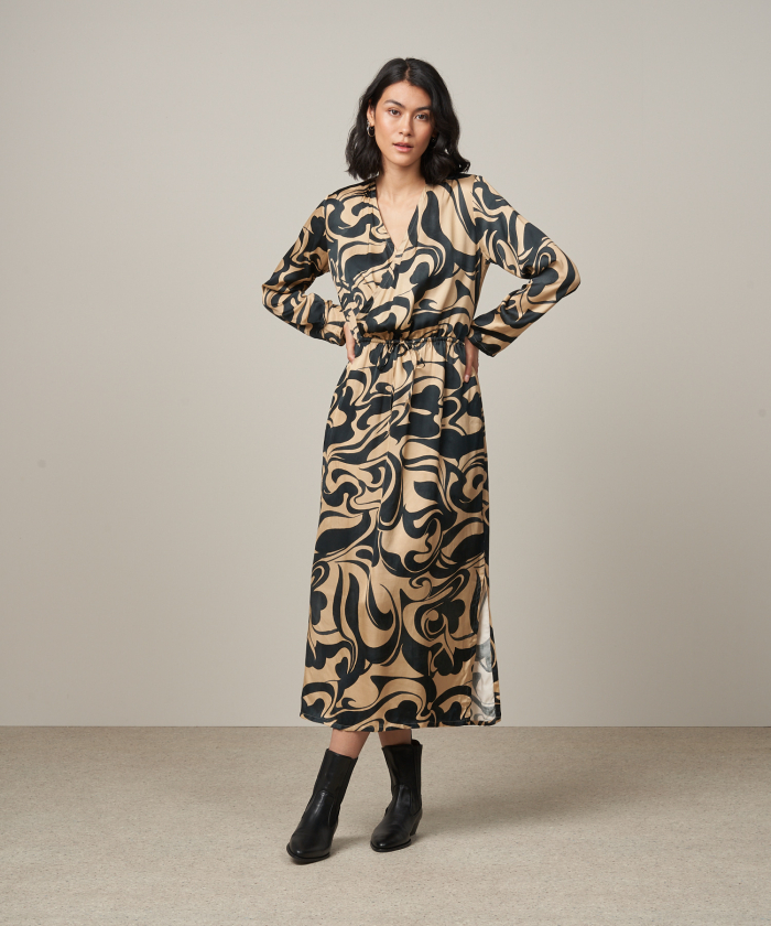Navy blue psychedelic printed Rosal dress