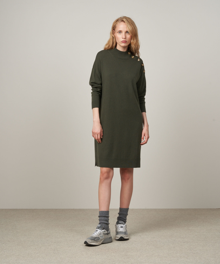 Military green wool and cashmere Matir dress