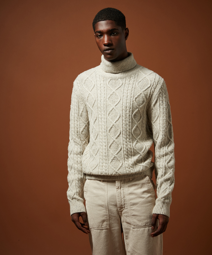Off-white Donegal wool cable roll neck