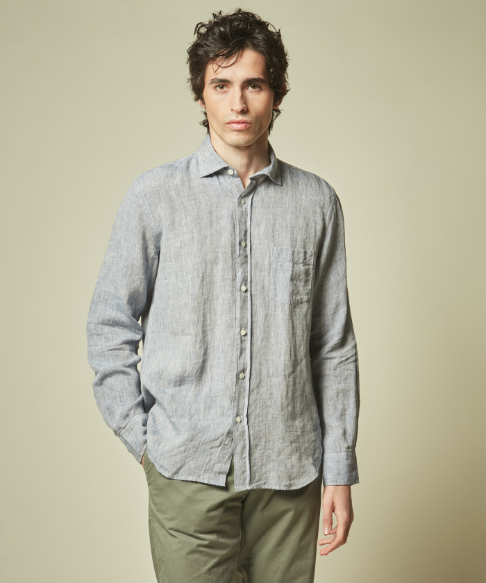 Regular Paul shirt in blue linen chambray