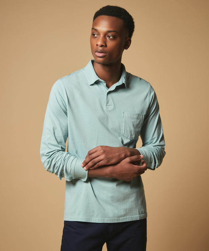 Oyster cotton jersey long-sleeved polo