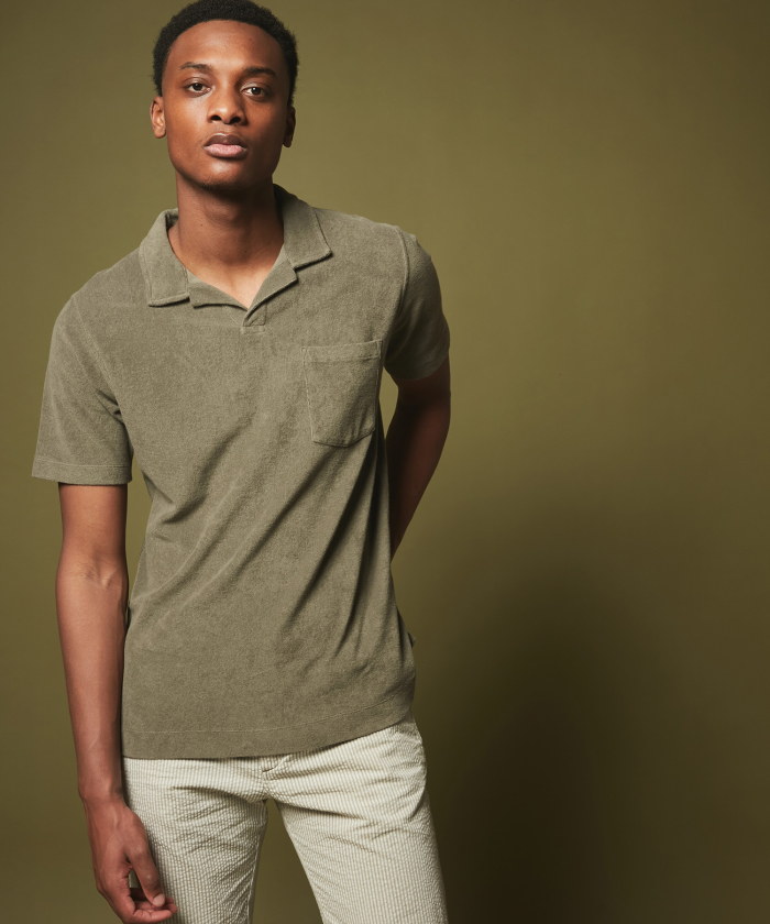 Olive green towelling polo