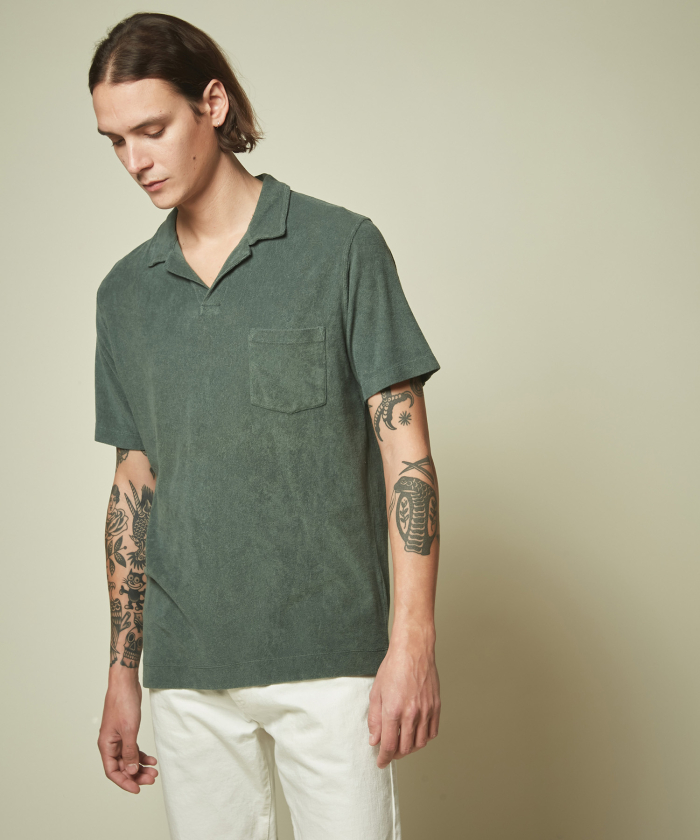 Forest green towelling polo
