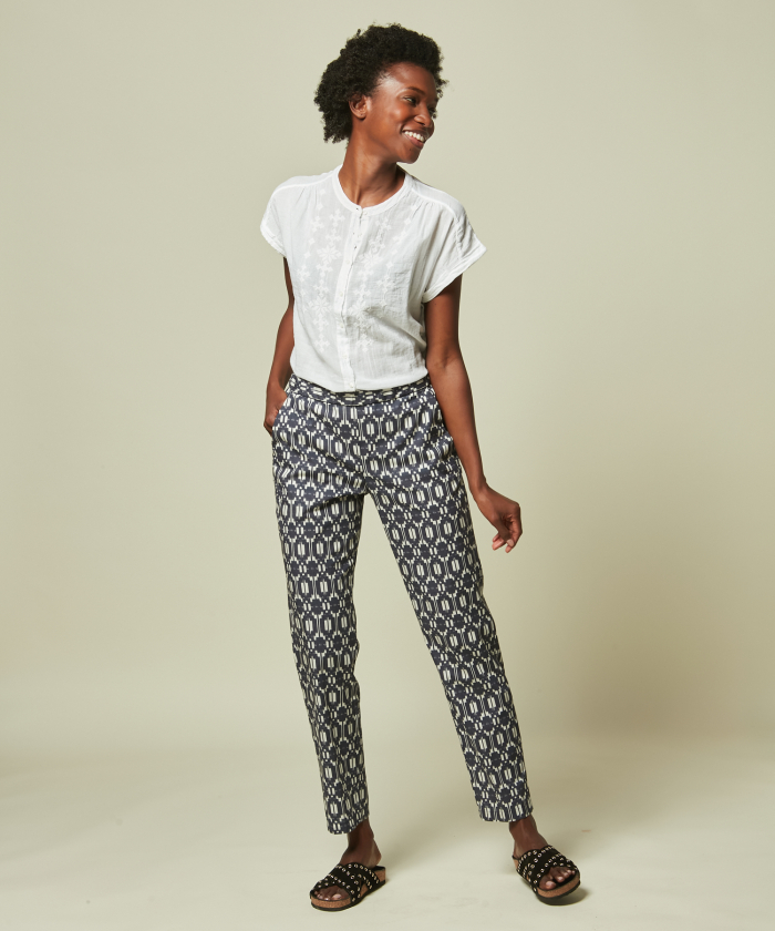 Paolo pants with navy ethnic print