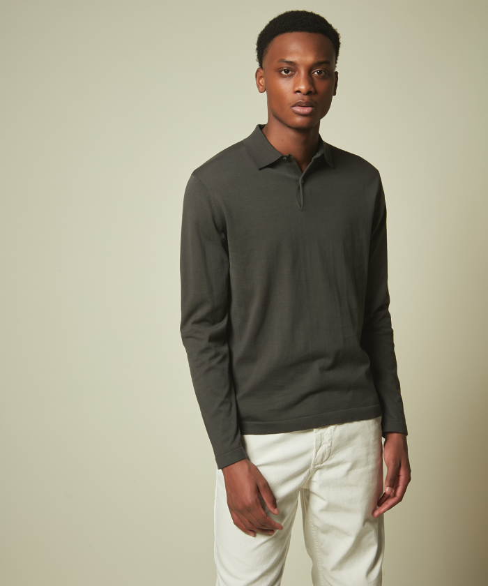 Grey light cotton polo sweater