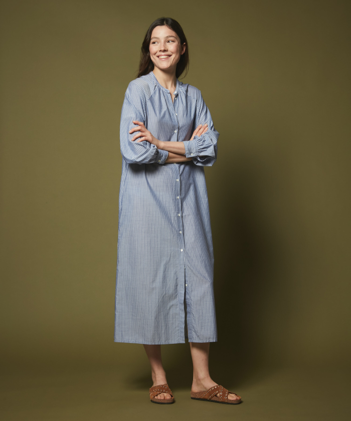 Robe chemise Resolution en coton rayé bleu
