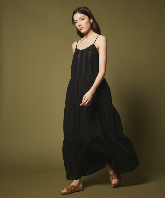 Black Roucky dress in embroidered cotton voile