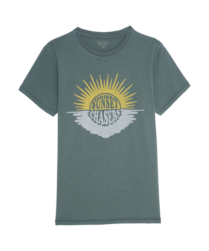 Sunset Chaser print green tee-shirt