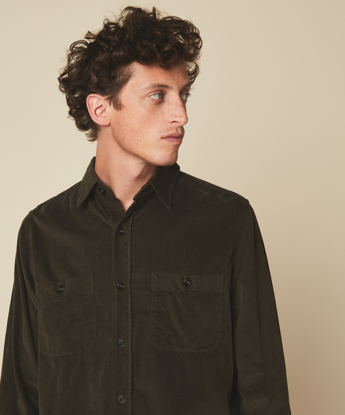 Forest green light cord Percey overshirt