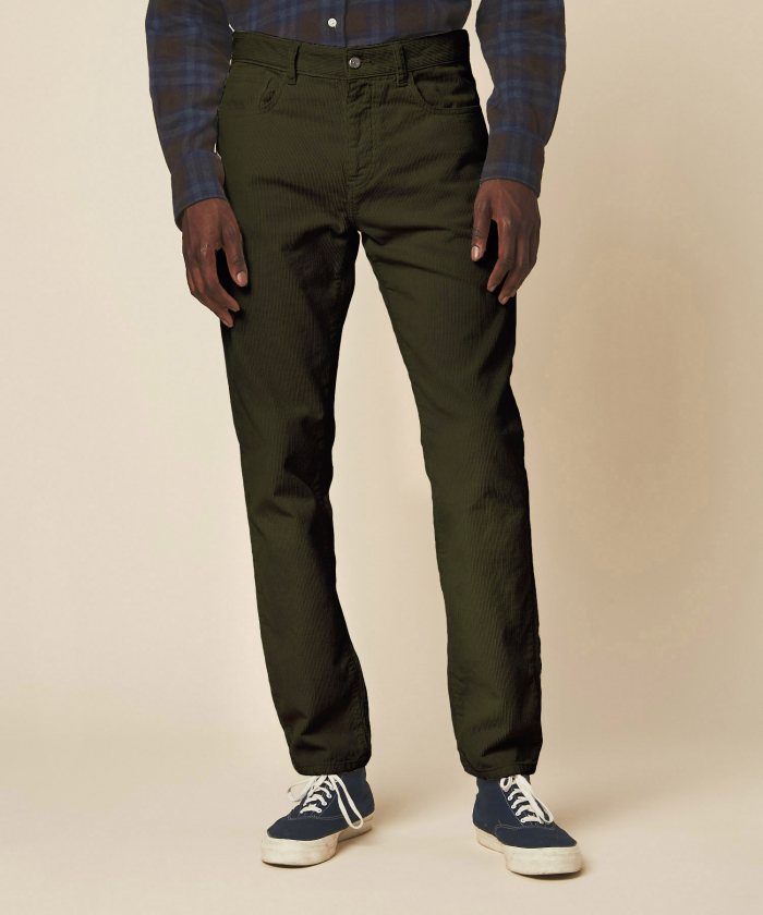 Pantalon Tim 5-poches en velours vert militaire