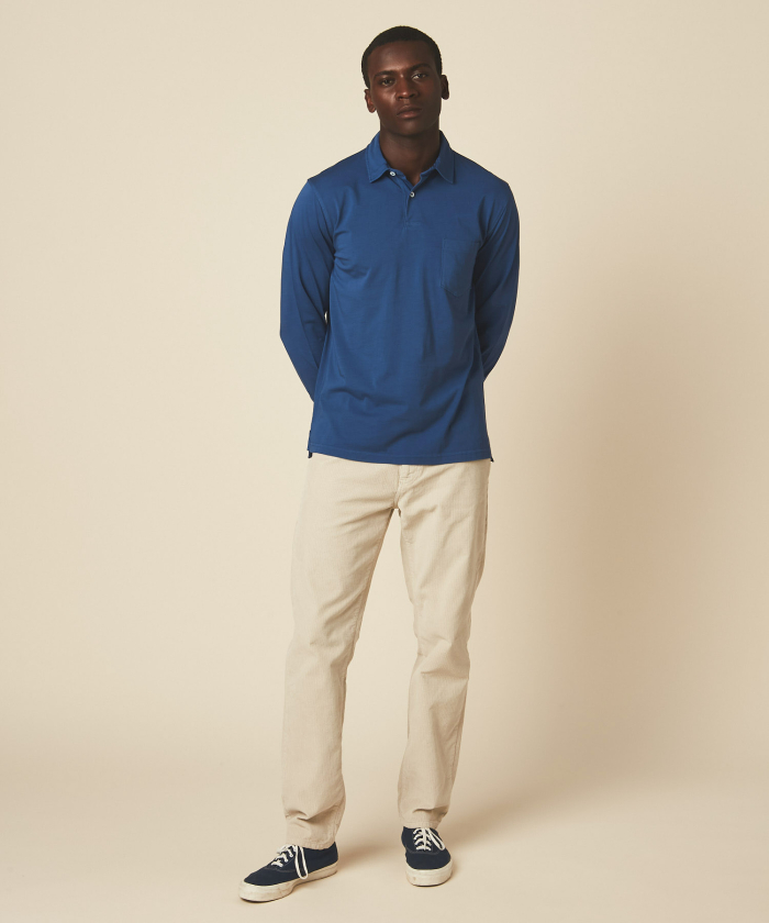 Polo en jersey de coton bleu manches longues