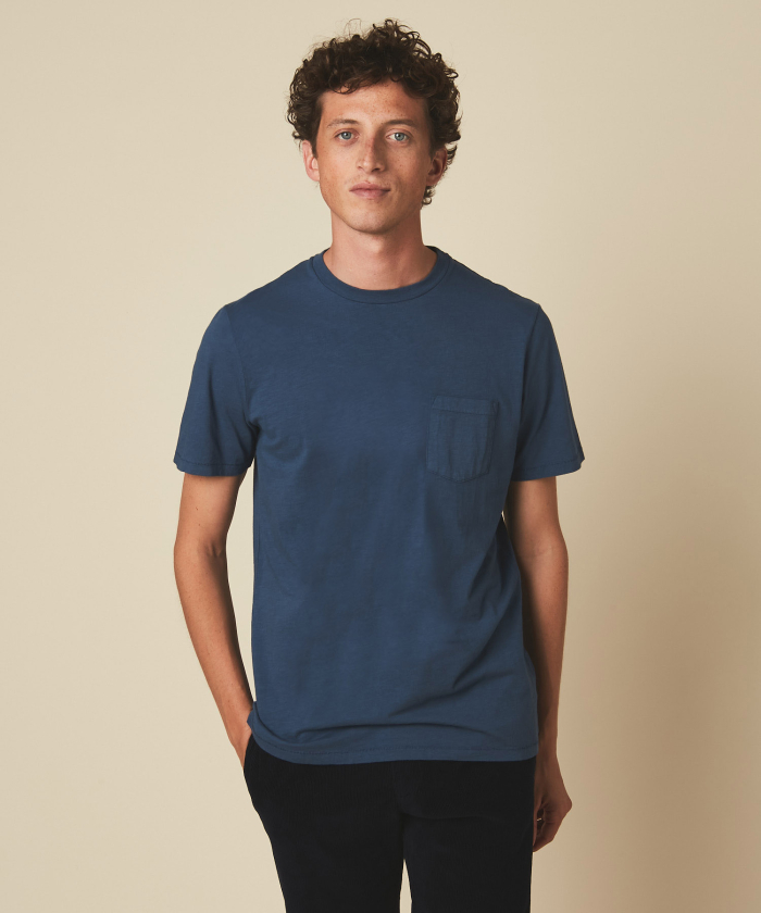 Blue slub cotton pocket t-shirt