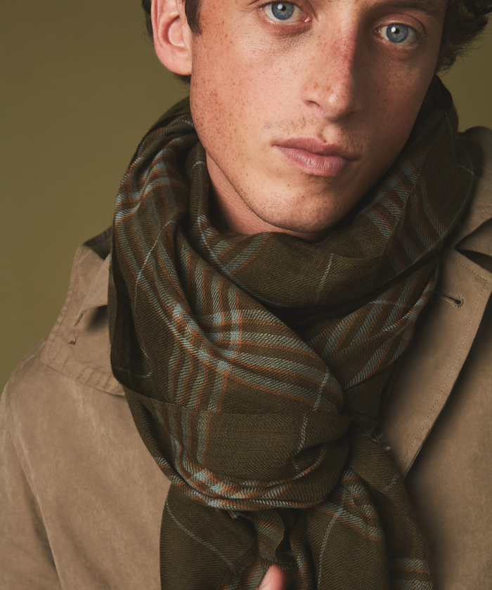 Army green checks wool scarf