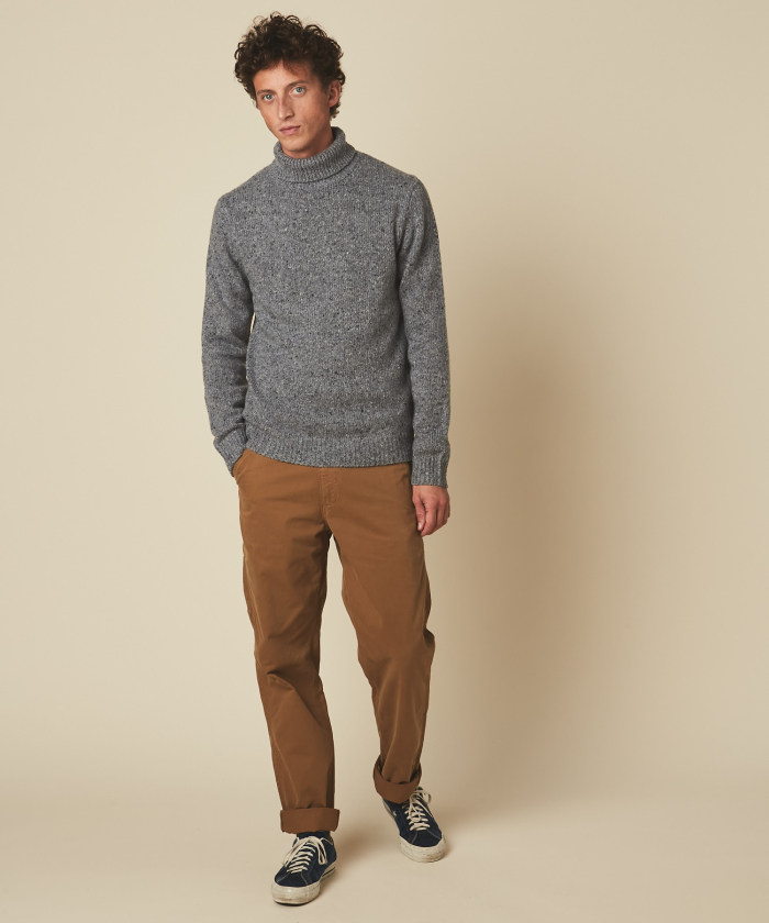 Grey Donegal wool roll neck sweater