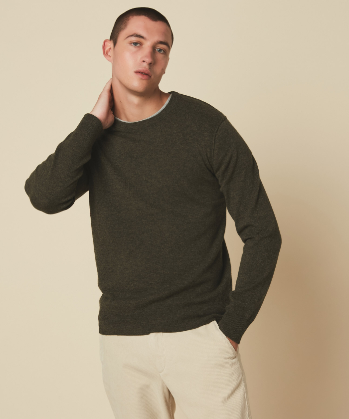 Army green wool and cashmere sweater