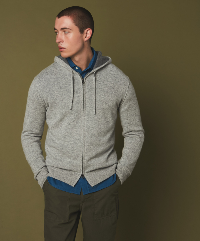 Silver grey wool and cashmere hoody sweater