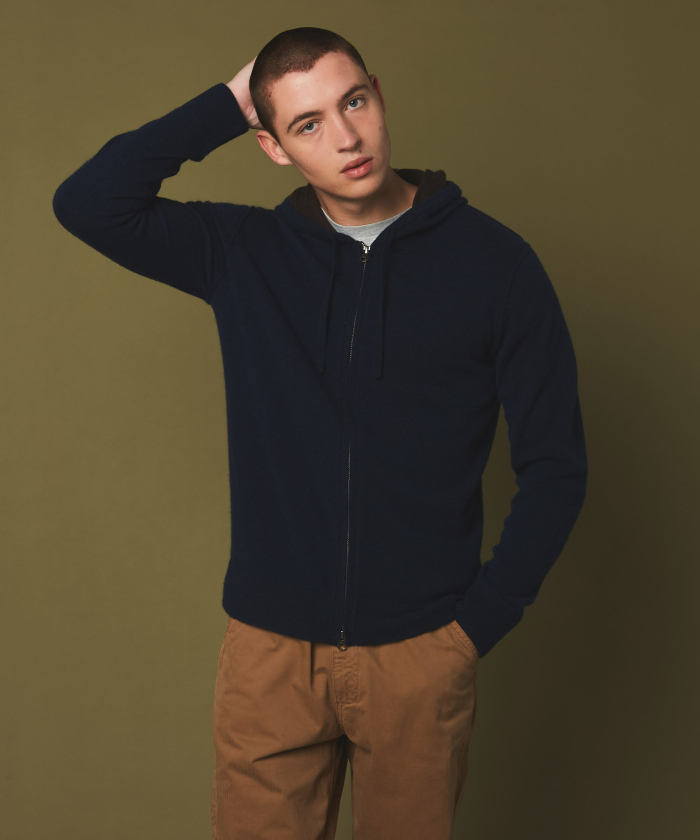 Navy wool and cashmere hoody sweater