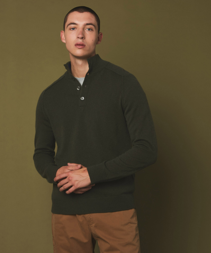 Olive high neck wool and cashmere sweater 