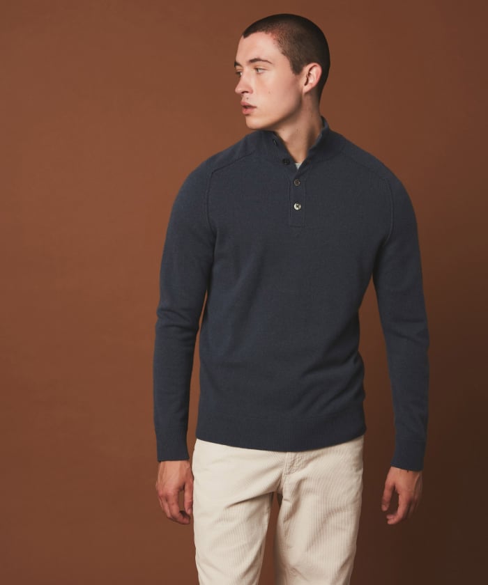 Blue high neck wool and cashmere sweater