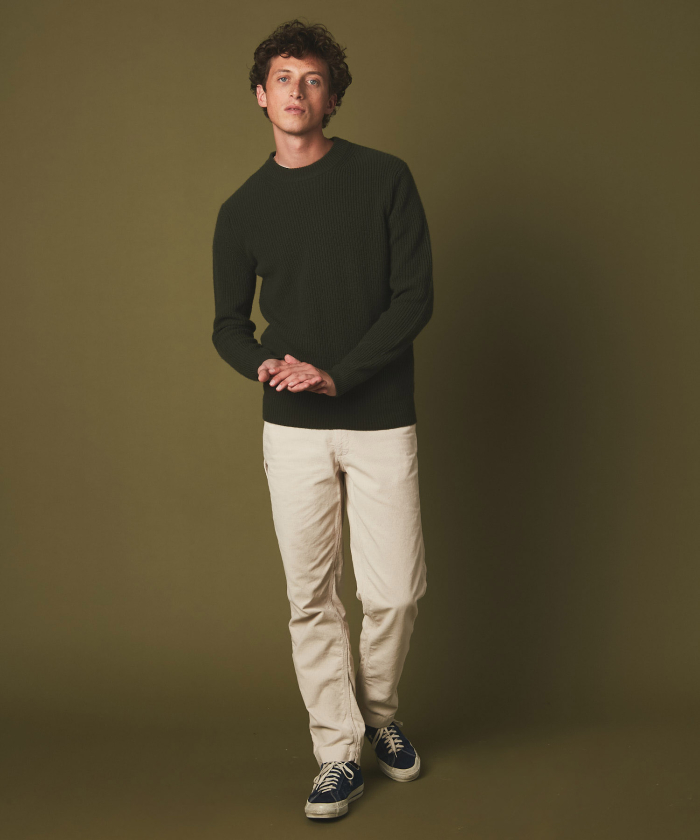 Army green wool and cashmere rib sweater