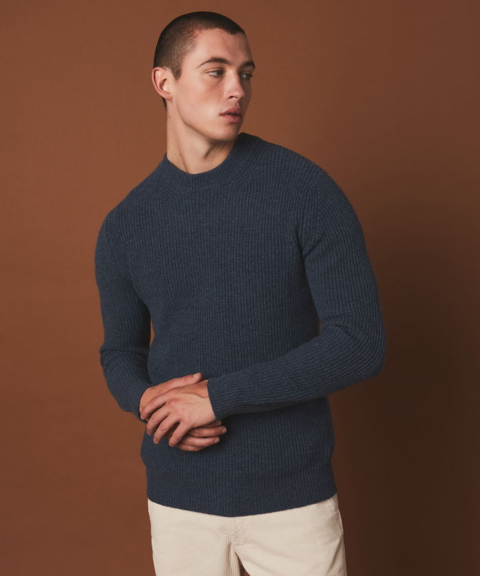 Denim wool and cashmere rib sweater
