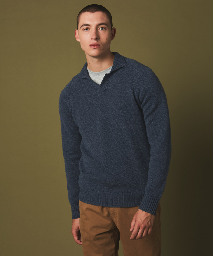 Denim wool and cashmere open polo